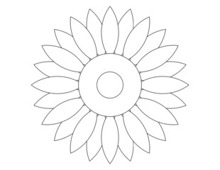 sunflower flower, black and white graphic design to be able to color it for schools, workshops, courses, educational activities, creative drawings.