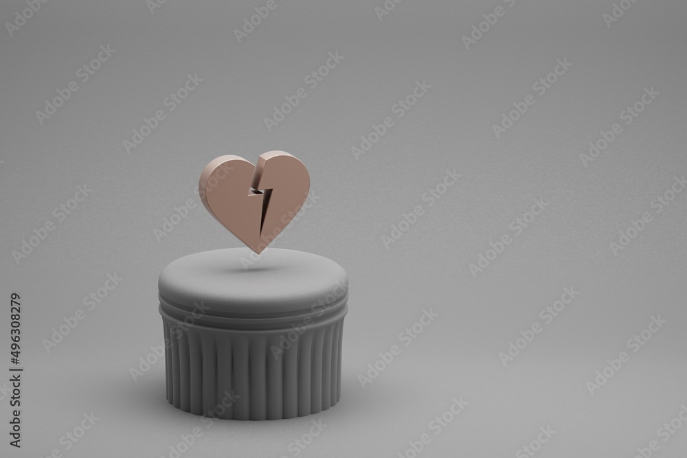 Poster Beautiful abstract illustrations Heart Broken symbol icons on a column and wonderful background. 3d rendering illustration. Background pattern for design.