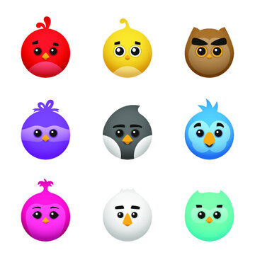 Cute birds sprite set for mobile arcade or match 3 game. Animal character asset for kid game