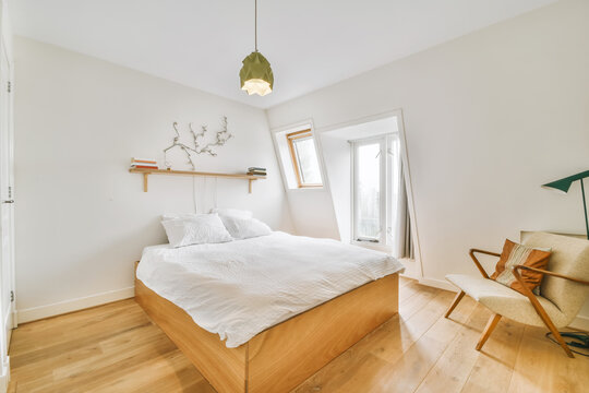 Bedroom interior with comfortable bed