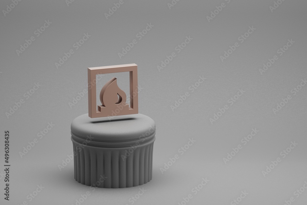 Poster beautiful abstract illustrations fireplace symbol icons on a column and wonderful background. 3d ren