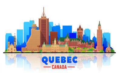 Obraz premium Quebec city (Canada) skyline with panorama in white background. Vector Illustration. Business travel and tourism concept with modern buildings. Image for presentation, banner, placard and web site.