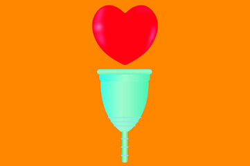 blue menstrual cup and red heart on top 