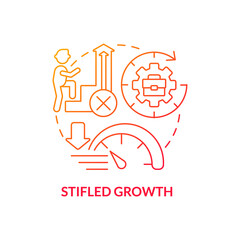 Stifled growth red gradient concept icon. No career development. Dead end work. Sign of toxic workplace abstract idea thin line illustration. Isolated outline drawing. Myriad Pro-Bold fonts used