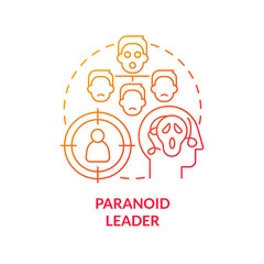Paranoid leader red gradient concept icon. Suspicious boss. Fear and anxiety. Type of toxic leader abstract idea thin line illustration. Isolated outline drawing. Myriad Pro-Bold fonts used