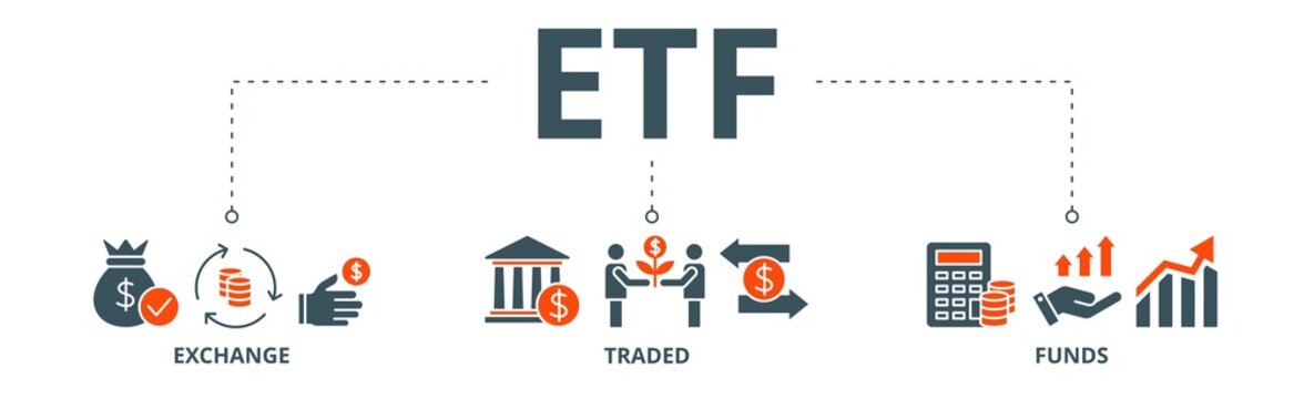 ETF banner web icon vector illustration concept Exchange Traded Funds Stock Market Investment with icon of money, cash flow, trading, transaction, bank, accounting, and growth