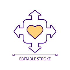 Overwhelming feeling of humanity RGB color icon. Making donations. Showing empathy and openness. Charity. Isolated vector illustration. Simple filled line drawing. Editable stroke. Arial font used