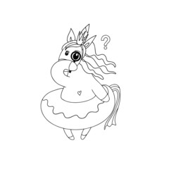 Cute cartoon unicorn. Black and white vector illustration for coloring