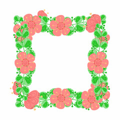 Poster template, invitation, decorated with flowers, hand-drawn. Wreath. Flowers. Easter. Spring. Party invitation, card.