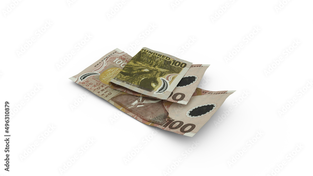 Aufkleber 3d rendering of double 100 new zealand dollar notes with shadows isolated on whited background