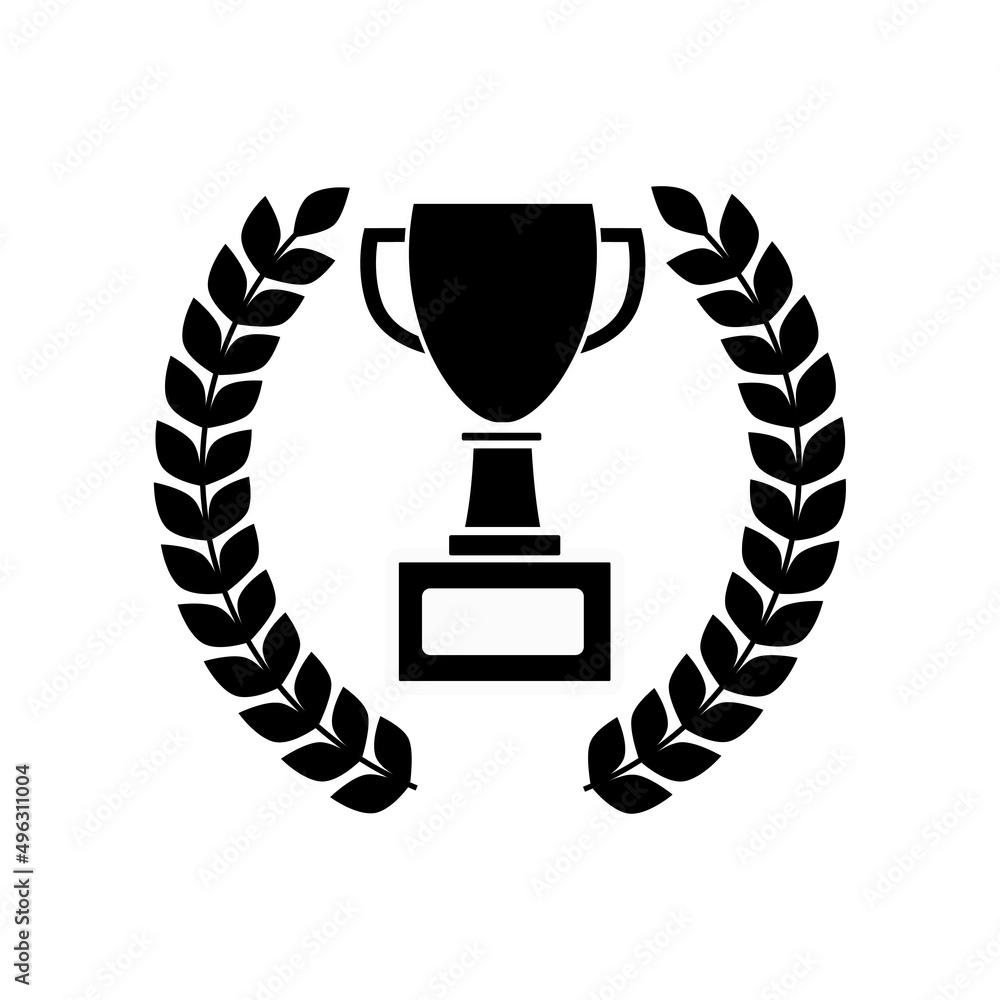 Aufkleber first place cup award sign icon. prize for winner symbol. laurel wreath. circle flat button with sha