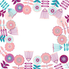background frame of colorful geometric flowers