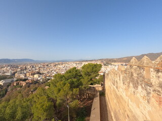 Gibralfaro and Alcazaba ramparts overlooking Malaga city and the Mediterranean Sea, Spain, Europe