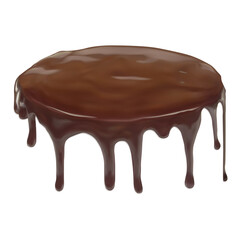 Melted liquid chocolate poured on a cake, pie. Vector 3d illustration isolated on white background.