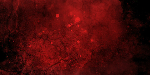 Red background with texture and distressed vintage grunge and watercolor paint stains in elegant Scary Grunge Background. Abstract red background with texture grunge, old vintage paint spatter, black.