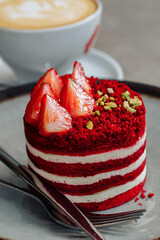 heart shaped cake with strawberries