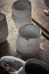 Naklejka premium handmade ceramics, empty craft ceramic cup
