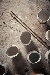 Fototapeta na wymiar handmade ceramics, empty craft ceramic cup