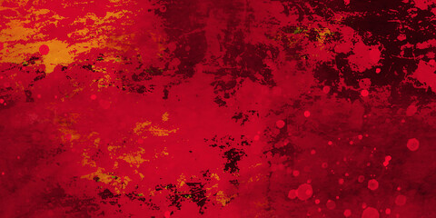 Red background with texture and distressed vintage grunge and watercolor paint stains in elegant Scary Grunge Background. Abstract red background with texture grunge, old vintage paint spatter, black.