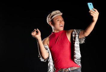 Latin man making video call smiling