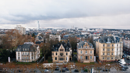 Fototapeta na wymiar Aerial view: view of the historical part of Frankfurt, houses