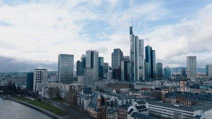 Naklejka na ściany i meble Aerial view: business center skyscraper in the center of Frankfurt