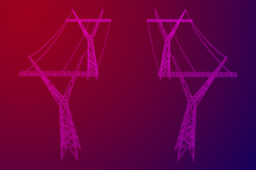 Power transmission tower high voltage pylon. Wireframe low poly mesh vector illustration