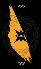 Tarot card back design, back side. Infinity symbol. Ouroboros, serpent or dragon eating its own tail