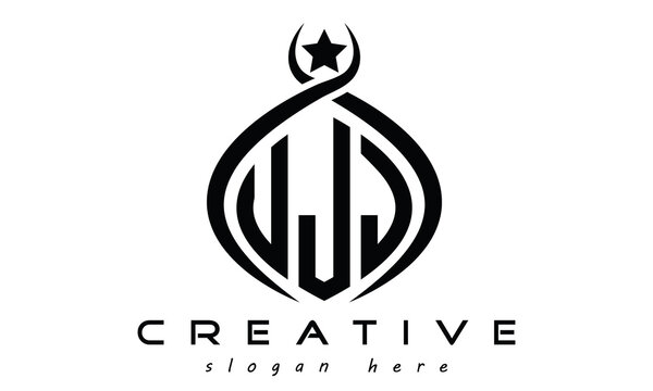 UJJ three letters monogram curved oval initial logo design, geometric creative logo, vector template