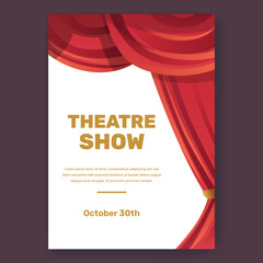 Theatre show poster concept with red velvet drapery curtain elegant with white background - obrazy, fototapety, plakaty