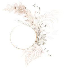 Tropical seamless frame. Beige background design - template with watercolor exotic leaves