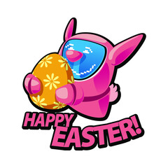 Happy Easter t-shirt decoration with cute cyber bunny with easter egg