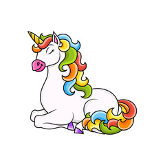 Cute unicorn. Magic fairy horse. Cartoon character. Colorful vector illustration. Isolated on white background. Design element. Template for your design, books, stickers, cards, posters, clothes.