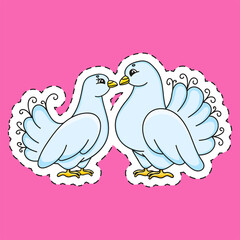 Sticker with contour dove . cartoon character. Colorful vector illustration. Isolated on color background. Template for your design.
