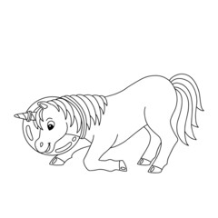 Magic fairy unicorn. Cute horse. Coloring book page for kids. Cartoon style character. Vector illustration isolated on white background.