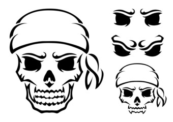 Angry skull. Outline silhouette. Design element. Vector illustration isolated on white background. Template for books, stickers, posters, cards, clothes.