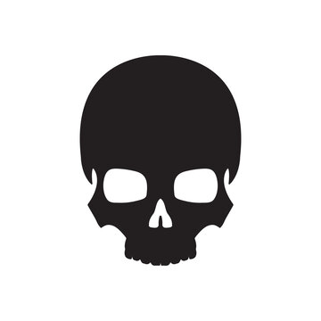 Black silhouette skull. Design element. Vector illustration isolated on white background. Template for books, stickers, posters, cards, clothes.