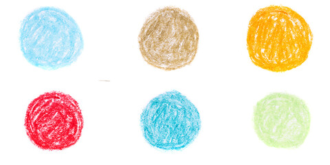 multicolored circles drawn with oil pencils isolated on white background