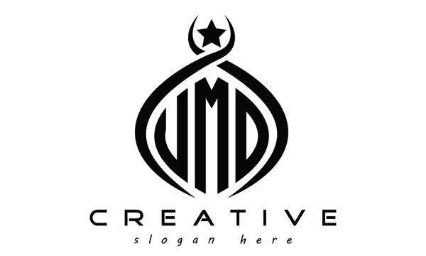 UMO three letters monogram curved oval initial logo design, geometric creative logo design