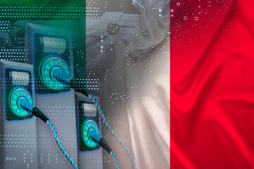 beautiful silk banner, national flag of Italy, replenish battery charging station for electric car,...