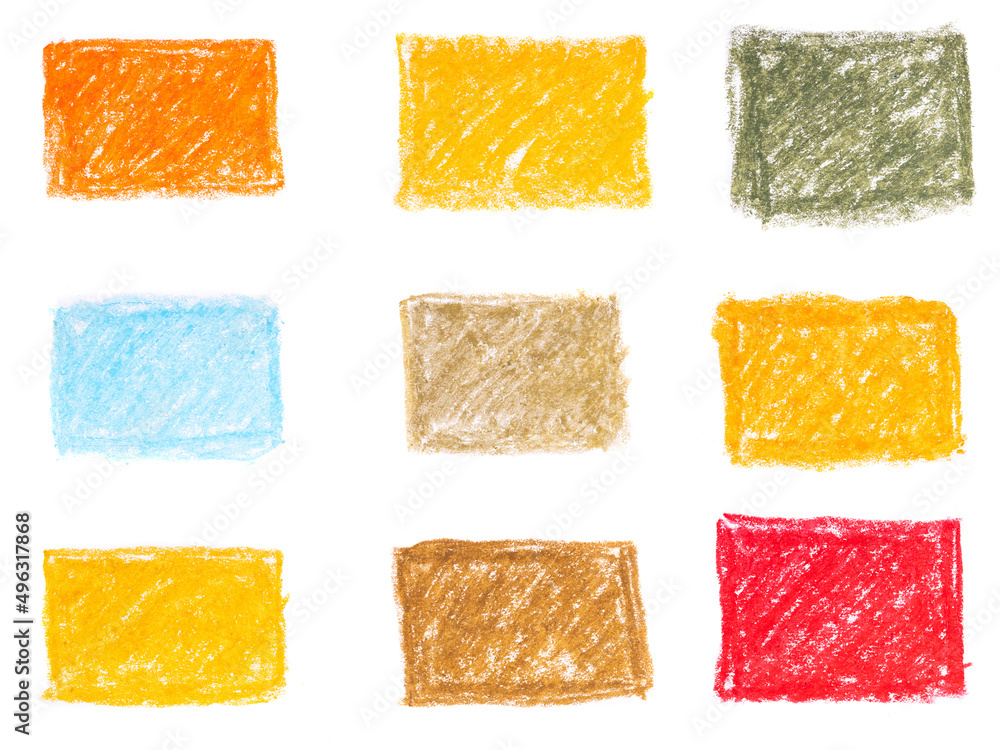 Poster multi-colored rectangles drawn with oil pencils isolated on a white background