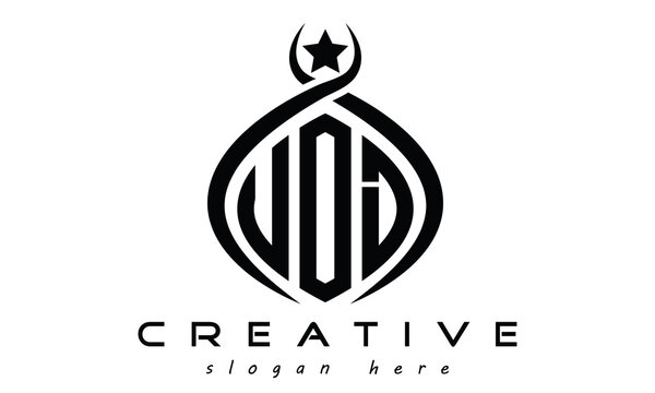 UOD three letters monogram curved oval initial logo design, geometric creative logo design