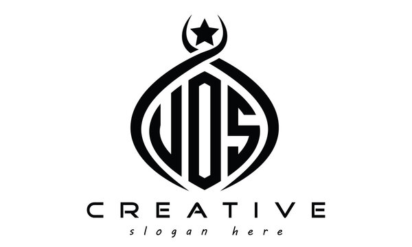 UOS three letters monogram curved oval initial logo design, geometric creative logo, vector template