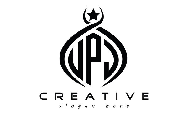 UPJ three letters monogram curved oval initial logo design, geometric creative logo, vector template