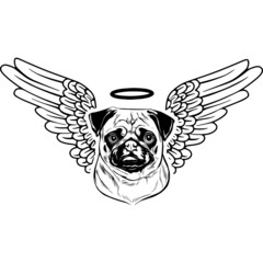 Pug with Wings and Halo Vector