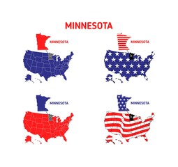 Minnesota map with usa flag design illustration