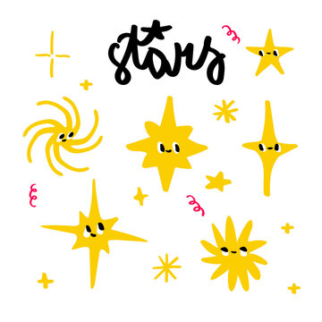 Hand drawn doodle vector set of stars