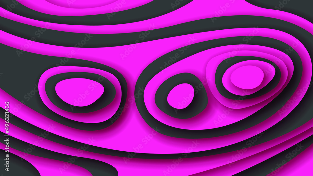 Poster pink and black wavy abstract paper cut background vector shadows 3d smooth objects modern design