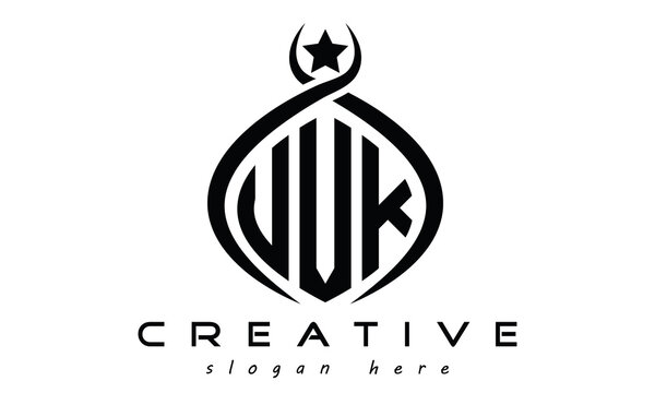 UVK three letters monogram curved oval initial logo design, geometric minimalist creative logo design