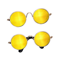 Set of yellow mirror sunglasses isolated on white